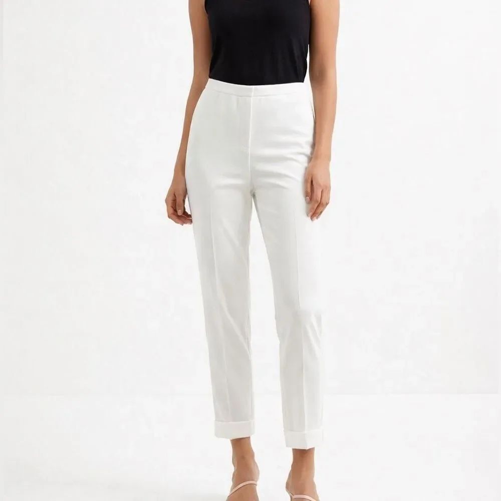 Elie Tahari White Ankle Pants Side Zipper Mid Rise Tapered Size 6